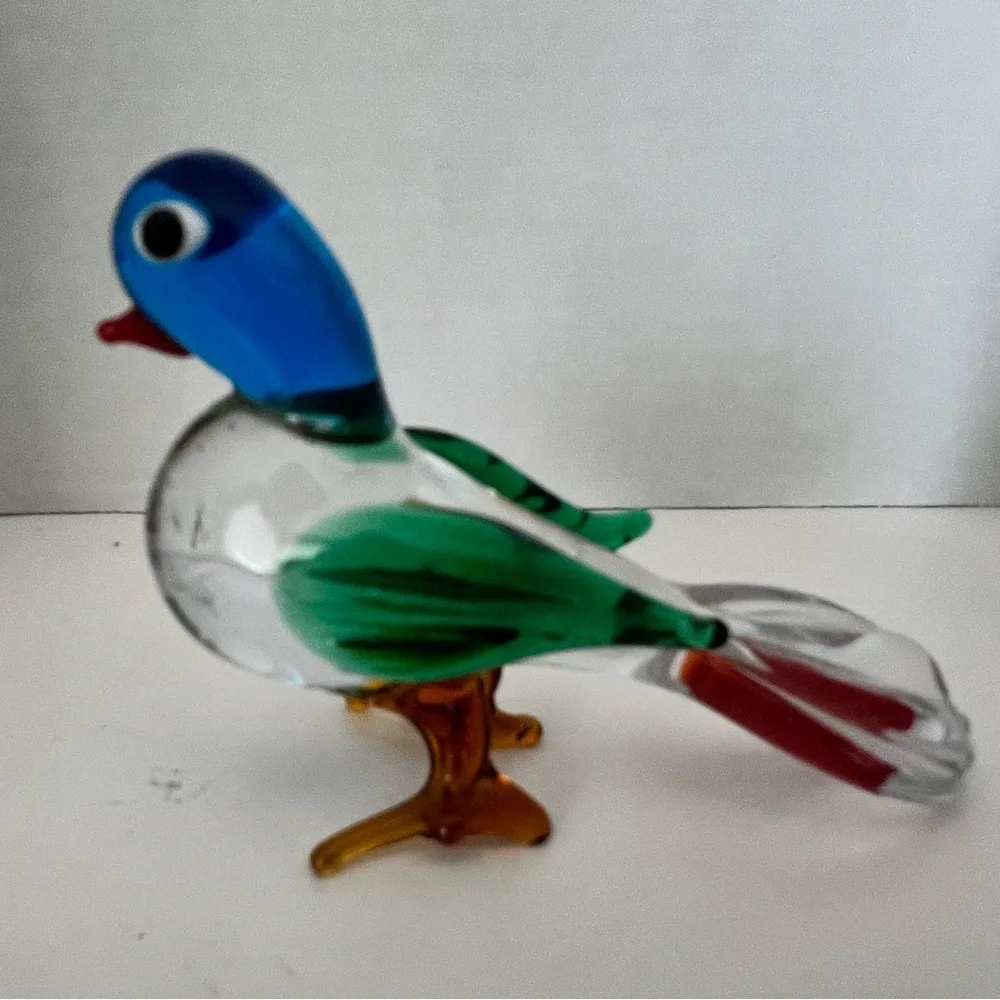 Colorful Glass Bird Figurine Blue/Red/Green/Brown FLAW: Tail tip roughness